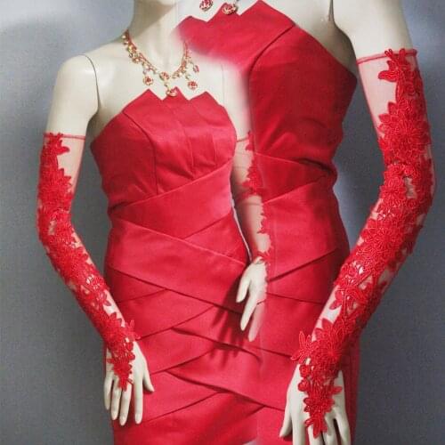 New sex black red white lace evening party pricecess lady bridesmaid long fingerless wedding gloves