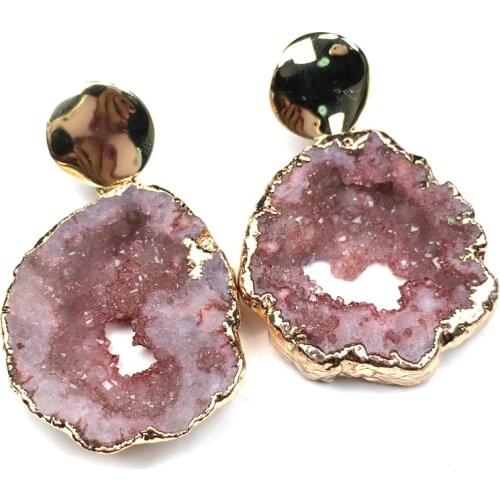 New Natural Stone Earrings Stud Jewelry Handmade Fashion Irregular Quartz Crystal Gemstones Drop Earrings For Women