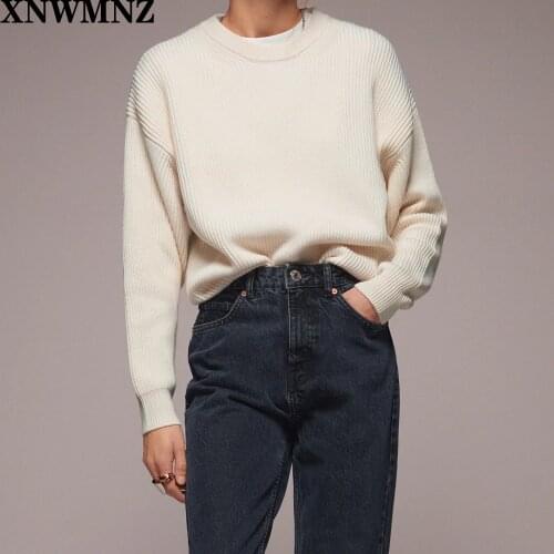 XNWMNZ Za Autumn Winter knit sweater Round neck sweater with long sleeves Female Casual Womens 2020 New Chic sweaters