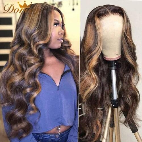 Honey Blonde Highlight Wigs Ombre Brown Body Wave 13x4 Lace Front Human Hair Wigs Peruvian Lace Frontal Wigs Dorisy Hair