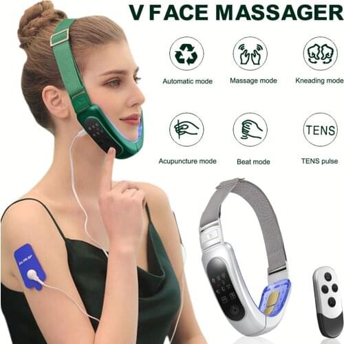 Chin V-Line Up Lift Face Massager Micro-Current TENS Remote Control Hot Compress Face-Lifting V-Face Slimming Shaping
