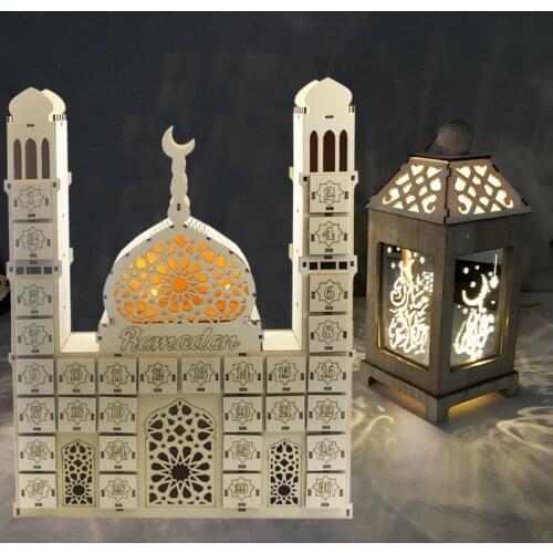 Ramadan Countdown Calendar DIY Wood Eid Mubarak Ornament Wooden Drawer Home Party Decoration Crafts