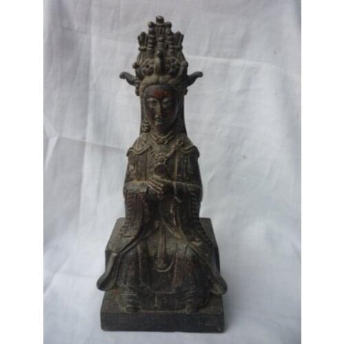 Rare Distinctive Old Qing Dynasty bronze Green Tara Buddha Statue,best collection&adornment ,Free shipping