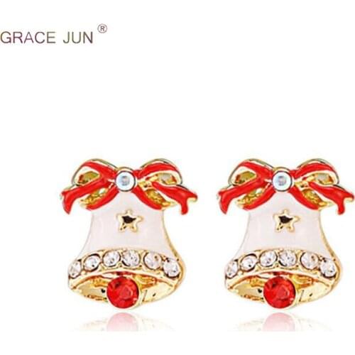 GRACE JUN New Arrival Christmas Bow Small Bell Clip on Earrings Non Pierced for Women Charm Ear Clip Factory Wholesale Brincos