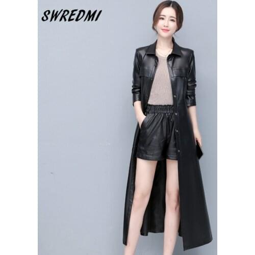 Spring High Quality Leather Coat Women X-Long Faux Leather Clothing For Autumn Female Oversized 5XL Trench 4 Colors SWREDMI