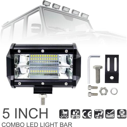 5 Inch 72W Car Wrok Light led Lightbar 10800LM LED Light with Two Row light Bar for Off-road Car Pickup Wagon SUV ATV Motorcycle