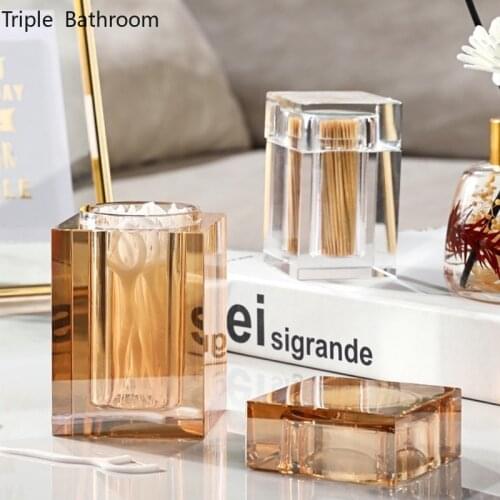 High-end Glass Toothpick Holder Cotton Swab Box Dust Proof Bathroom Organizer Living Room Desktop Storage Box Home Accessories