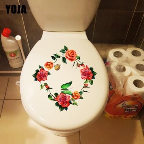 YOJA 21.8*21CM Hand Painted Watercolor Wreath Bathroom Toilet Sticker Home Wall Sticker Decal T1-0632