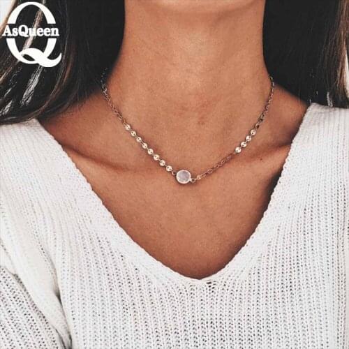 Jewelry Simple short Disc Chain opal stone Necklace