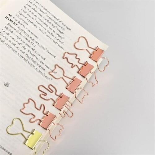 10pcs Cat Rose Gold Color Metal Binder Clips Hollow Out Cute Cactus Shape Binder Clamps Photo Tickets Note Letter Paper Clips