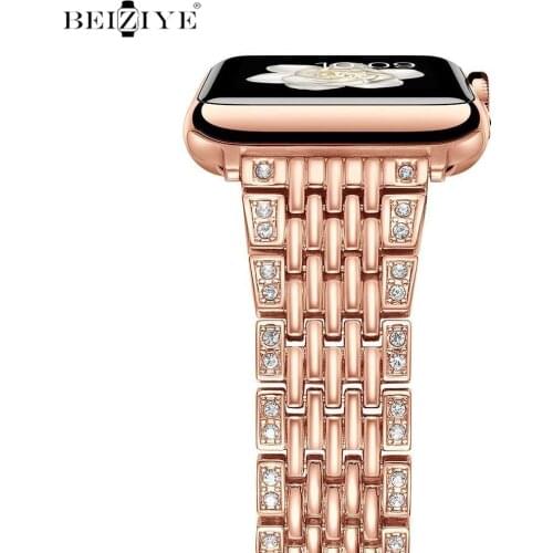 Women Diamond strap for Apple Watch Series 6 5 4 band 40mm 44mm Rose Gold iWatch 3/2/1 stainless steel strap 38mm 42mm Bracelet