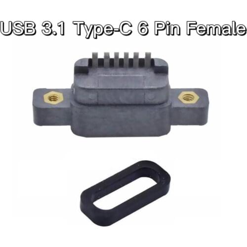 1PCS USB 3.1 Type-C 6Pin Female Waterproof Female Socket Rubber Ring with Screw Hole Positioning High Quality