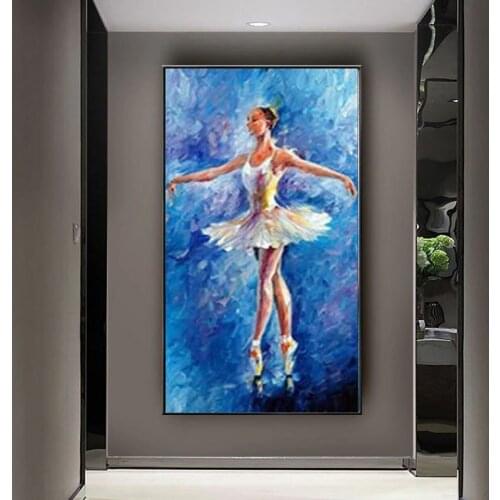 100% Hand Painted Oil Painting On Canvas Modern Blue Pretty Dancer Hand Made Oil Painting Art Living Room Mural Large Size