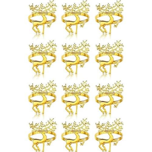 12Pcs Christmas Deer Napkin Rings Set,Chic Reindeer Napkin Buckle for Christmas, Wedding Adornment