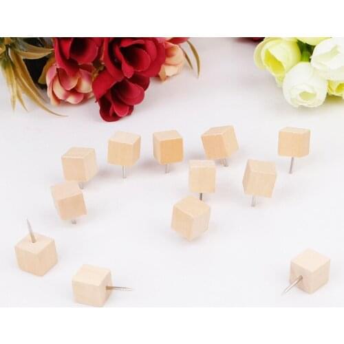 30 Pcs Wooden Thumbtack Quadrate Creative Decorative Drawing Push Pins Wood Head