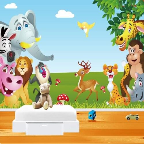 Custom 3D Mural Wallpaper Cartoon Bird Elephant Monkey Animal World Children Bedroom Baby Room Decoration Picture Wall Painting