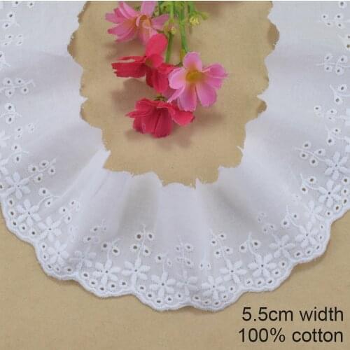 5.5cm Wide 100% Cotton Embroidery White Lace Sewing Ribbon Trim Wedding Decoration DIY Dolls Colthes Dress Accessories #4211