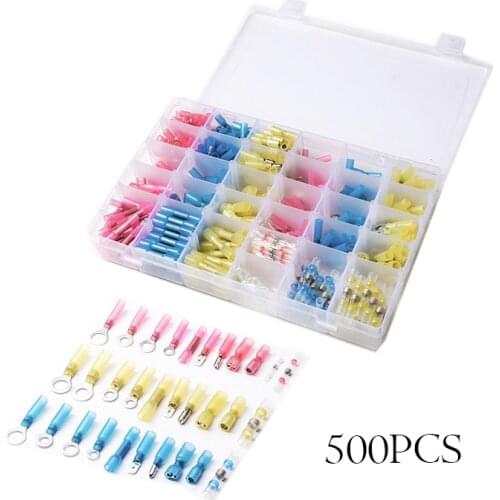 500Pcs Heat Shrink Connectors Crimp Terminals Solder Sleeve Tube Electrical Insulated Heat Shrink Wire Connectors Kit with Box