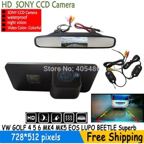 Wireless SONY CCD HD Car Rear View Camera With Monitor For VW GOLF 4 5 6 MK4 MK5 EOS LUPO BEETLE PASSAT PHAETON SCIROCCO Superb
