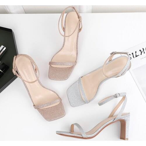 Sequined fabric high heels sandals women glitter silver ankle strap gladiator sandalias mujer bling narrow band wedding shoes