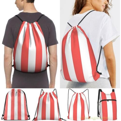 Large Bean Red And White Vertical Cabana Tent Stripes Travel Sports Gym Bag Waterproof Drawstring Backpack Training Fitness Bag
