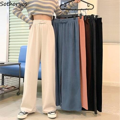Pants Women Wide Leg Trousers Plus Size S-4XL Thickening Soft High Quality Korean Style Solid Design All-match Simple New Chic