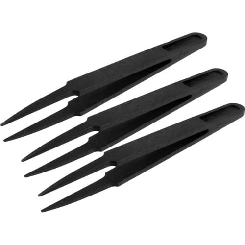 3 Pcs Black Plastic Electronic Pointy Tip Anti-static Tweezers