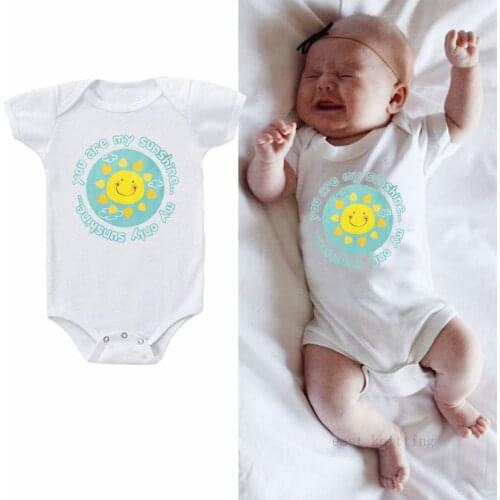 DERMSPE 2019 Baby Romper Short Sleeve Cotton Jumpsuit Cartoon Print Sunshine Smile Picture Girl Boy Rompers Newborn Baby Clothes
