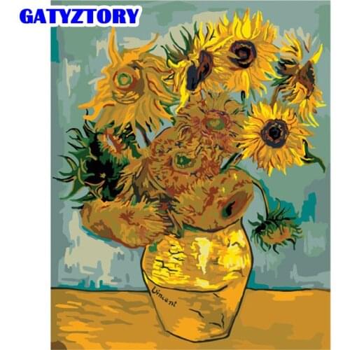 GATYZTORY Frame Sunflower DIY Painting By Numbers Famous Picture Paint By Numbers Acrylic Wall Art Picture For Home Decors Art