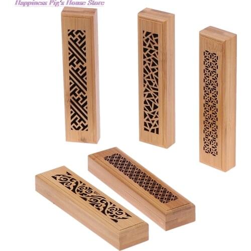 Hot 1Pc Bamboo Wood Incense Stick Holder Burning Joss Insence Box Burner Ash Catcher