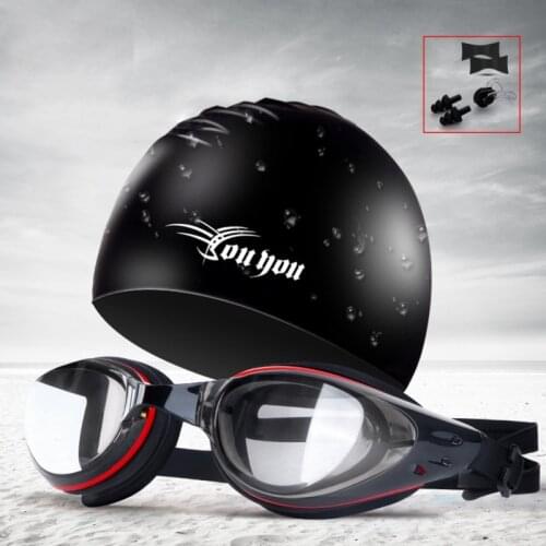 HD Swimming Goggles Anti-Fog 100% UV Adjustable Glasses Belt Professional Swim Goggle + Swimming cap set Adult For Men Women