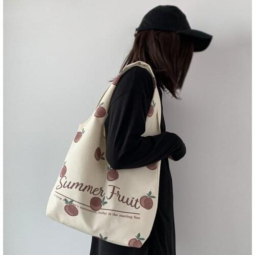 Women Canvas Bag Large Capacity Tote Letter Ins Shoulder Bags Handbag Eco Cotton Cloth Fabric Orange Shopping Bags For Girls