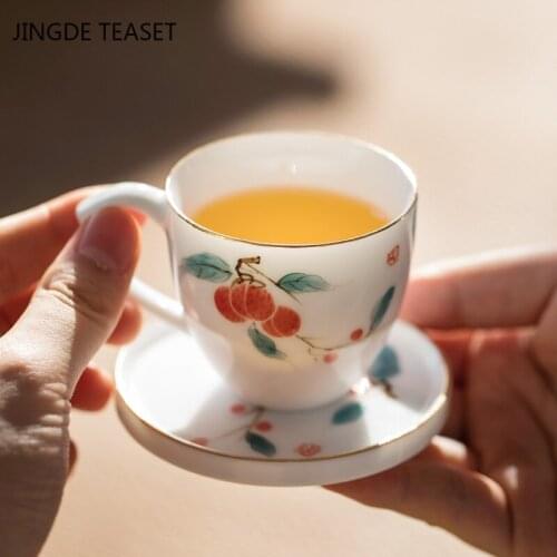 Dehua ceramic small tea cup Hand painted Phnom Penh Teacup with handle Teaware accessories Handmade tea cup Master Cups 70ml
