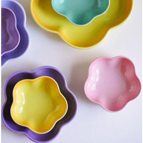 Plate Ceramic Fruit Plate Stoneware Porcelain Girl Heart Rice Bowl Dessert Household Underglaze Tableware Candy Color Flower