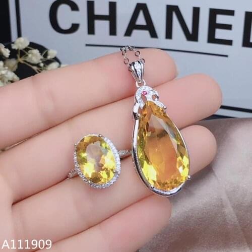 KJJEAXCMY boutique jewelry 925 sterling silver inlaid Citrine necklace pendant ring Womens Suit exquisite