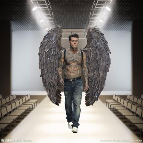 Cosplay free shipping grey large wing feather T-stage model catwalk shows wing party performance shows props cos photography