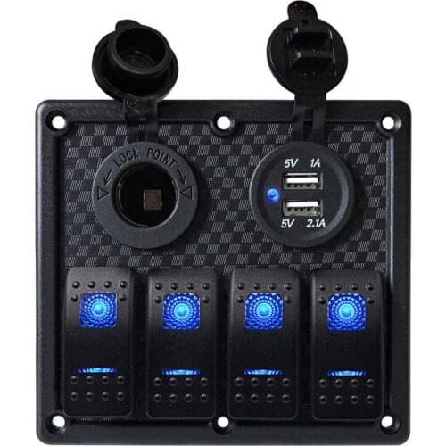 Boat Rocker Switch Panel 4 GANG Marine Car RV Truck ON Off Electrical USB Power Charger 12V Cigarette Lighter Socket