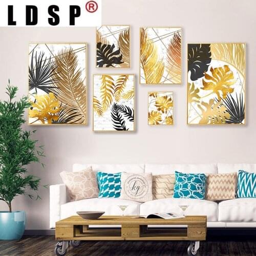 LDSP Tropical Plant Golden Leaf Abstract luxurious Canvas Painting Wall Art Painting Print Poster Picture Living Room Home Decor