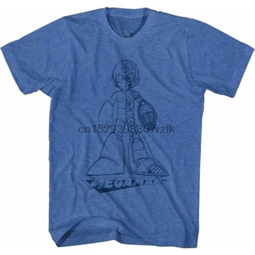 Mega Man Mens Short Sleeve T-Shirt Royal Heather Blueprint Crewneck Graphic Tee