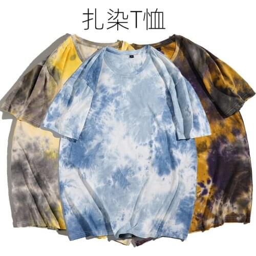 Summer New Mens T-shirt Tie-dye Short-sleeved High Street Round Neck Pullover Mens T-shirt Loose -40