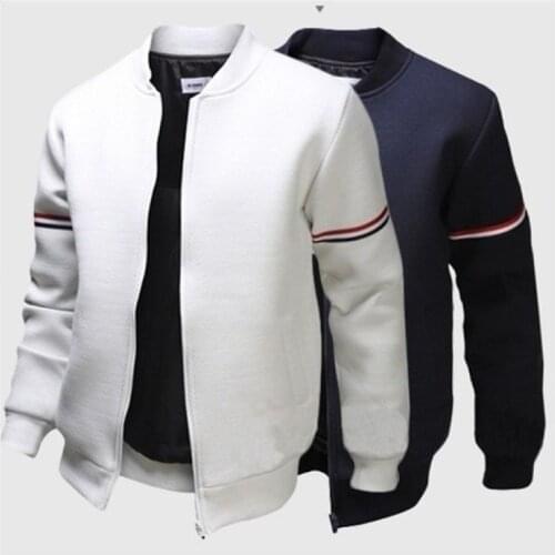 2021 New Men Bomber Jacket Autumn Winter Long Sleeve Solid Color Slim Fit Casual Sport Zip Outdoor Tops Black Coat