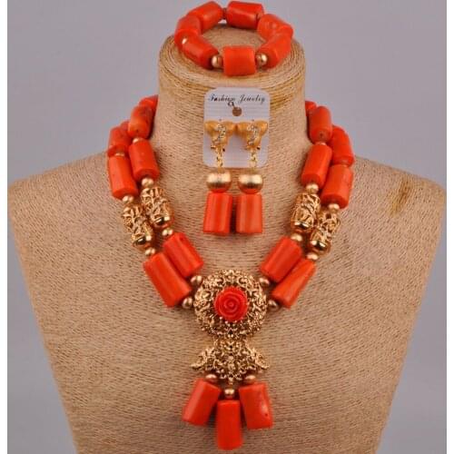 Nigeria Wedding Wedding Jewelry African Ladies Bride Wedding Dress Accessories Orange Natural Coral Bead Set AU-224