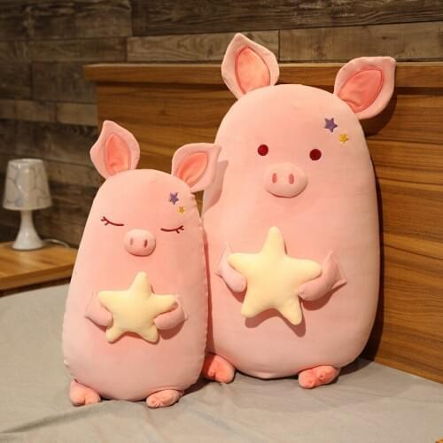45/65/80cm New Soft Fat Pink Pig With Star Plush Toys Stuffed Cute Animals Piggy Doll Kids Appease Pillow Nap Cushion Girls Gift