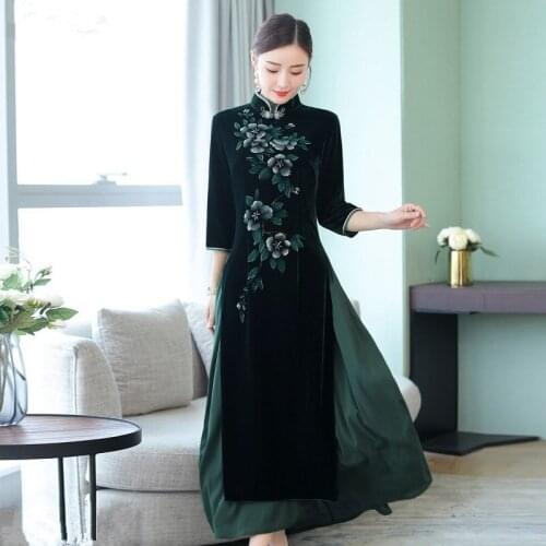 Autumn New Pattern Restore Ancient Ways Self-cultivation Pleuche Restore Ways Improvement Cheongsam Dress Banquet