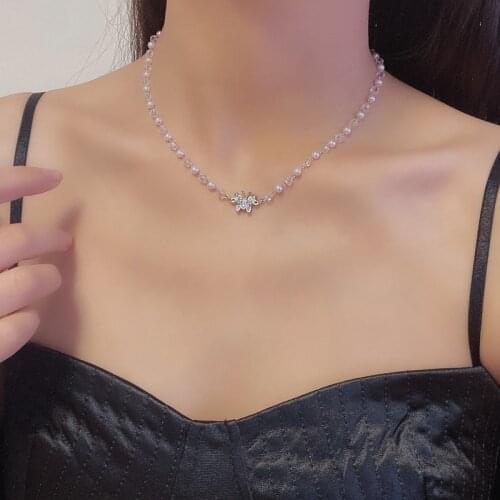 Korean Pearl Butterfly Pendant Choker Necklace Women Wedding Party Clavicle Transparent Beads Chain Accessories Jewlery Gifts
