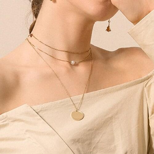 Stainless Steel Necklace Vintage Pendant Necklace Women Multi-layer Necklace Bohemian Chain Women Jewelry Gift Choker Necklace