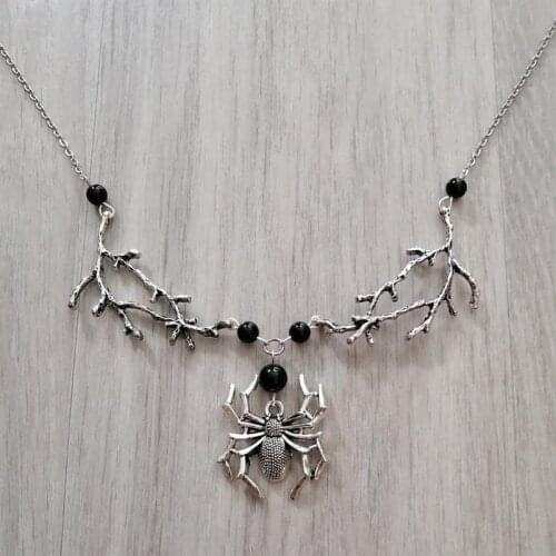 Black Onyx Pendant Spider Necklace Branch Witchy Goth Forest Jewellery Classical Charm 2020 New Women Gift Fashion Delicacy