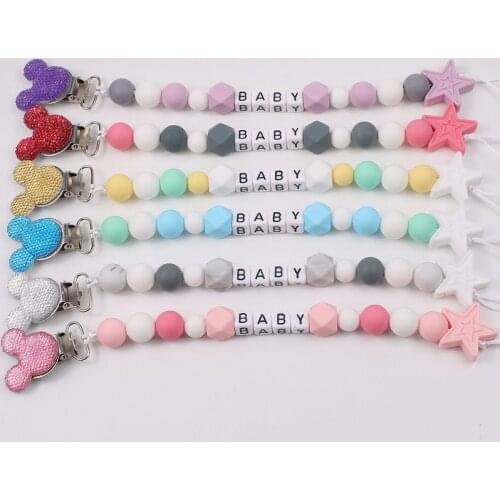 Personalized Name Handmade Pacifier Clips Holder Chain Silicone Pacifier Chains Five Star Baby Teether Teething Chain