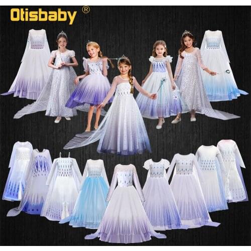 Snow Queen Girls Elsa Dress Summer White Sequins Fairy Long Tail Dresses for Girls Kids Elsa Costume Toddler Princess Dress