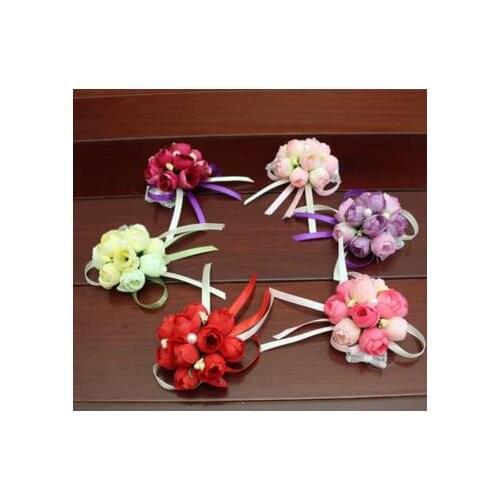 Bridesmaids Bride Elasticity Lace wrist flowers Sister Hand Flower Boutonniere Party Wedding Decoration Flower Dancing props hot